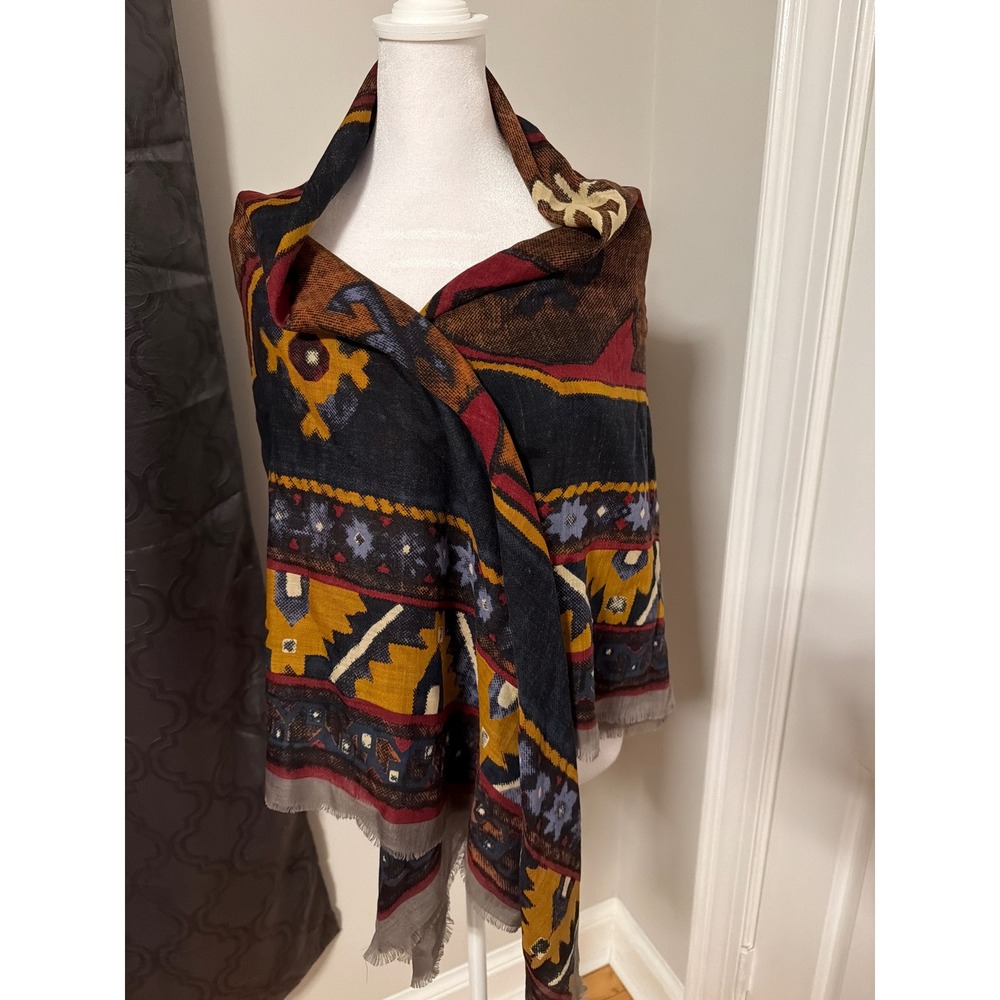 Claude Montana Paris Italy Geometric Tribal Print Oversized Scarf Shawl Wrap